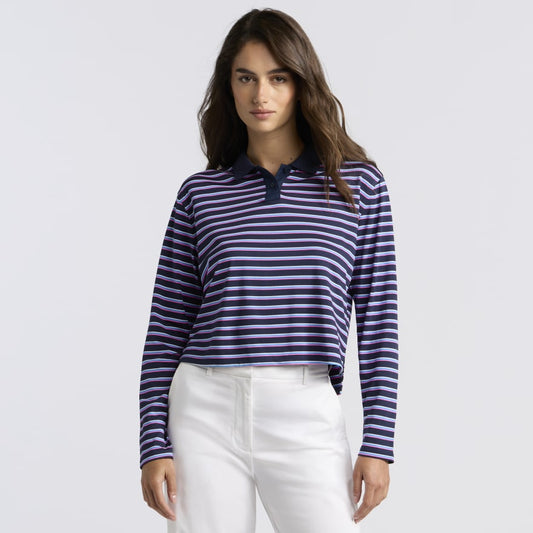 STRIPED IT TECH PIQUÉ RELAXED LONG SLEEVE POLO - US 8027