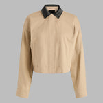 LTD RELEASE LEATHER COLLAR TRI-COTTON CROPPED JACKET - US 6850