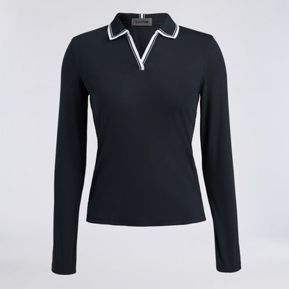 JOHNNY COLLAR NYLON RIB LONG SLEEVE POLO - US 0517