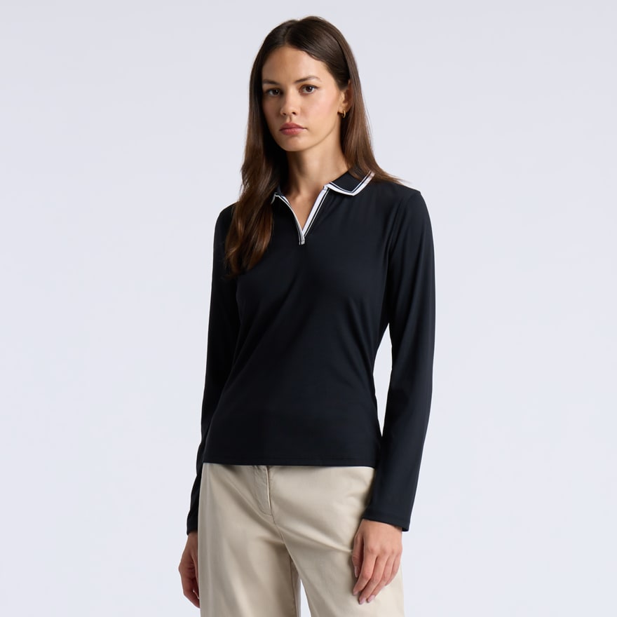 JOHNNY COLLAR NYLON RIB LONG SLEEVE POLO - US 0517