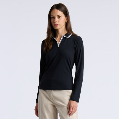 JOHNNY COLLAR NYLON RIB LONG SLEEVE POLO - US 0517