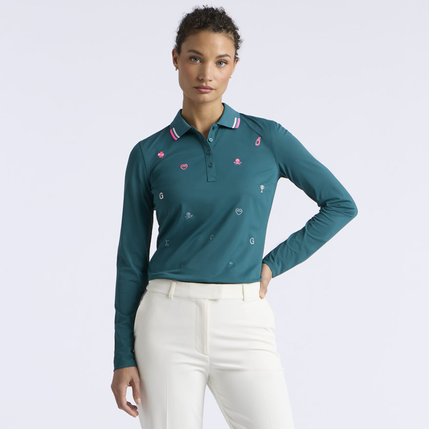 ICON EMBROIDERED TECH PIQUÉ LONG SLEEVE POLO - US 5886