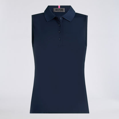 PLEATED COLLAR SILKY TECH NYLON SLEEVELESS POLO - US 8144