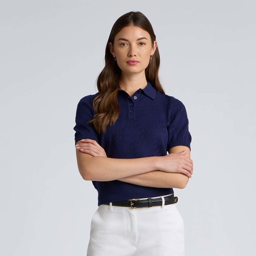 POINTELLE G COTTON SILK CASHMERE SWEATER POLO - US 6115