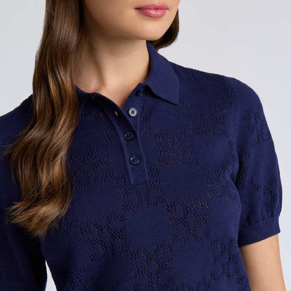 POINTELLE G COTTON SILK CASHMERE SWEATER POLO - US 6115