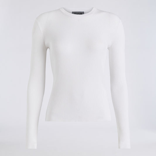 COTTON BLEND RIB KNIT FITTED TOP - US 4147