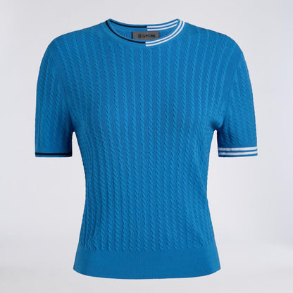 CABLE KNIT SHORT SLEEVE CREWNECK SWEATER - US 2498