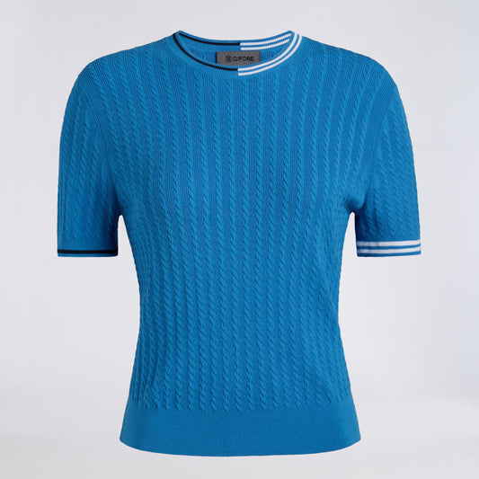 CABLE KNIT SHORT SLEEVE CREWNECK SWEATER - US 2498