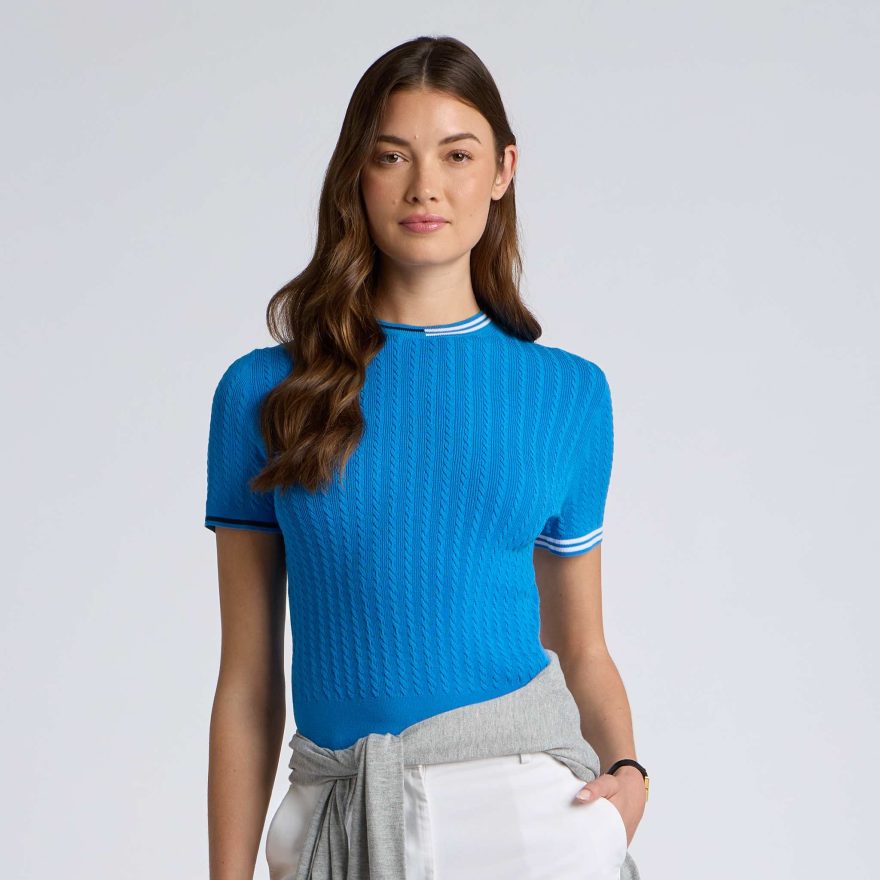 CABLE KNIT SHORT SLEEVE CREWNECK SWEATER - US 2498