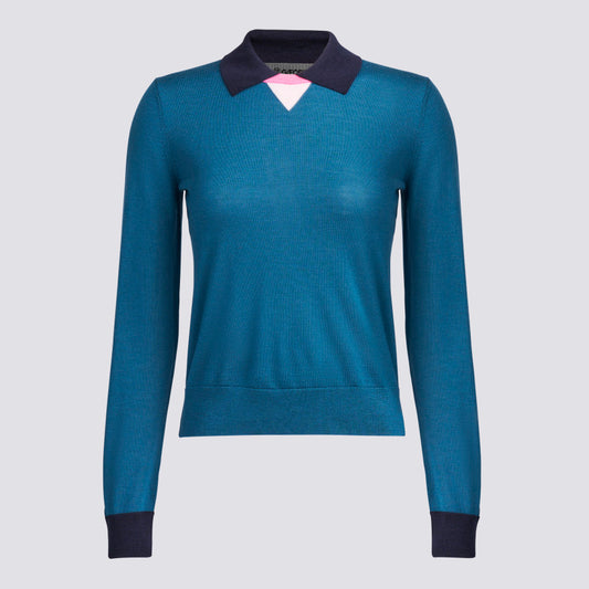 COLOUR BLOCK MERINO WOOL SWEATER POLO - US 7054