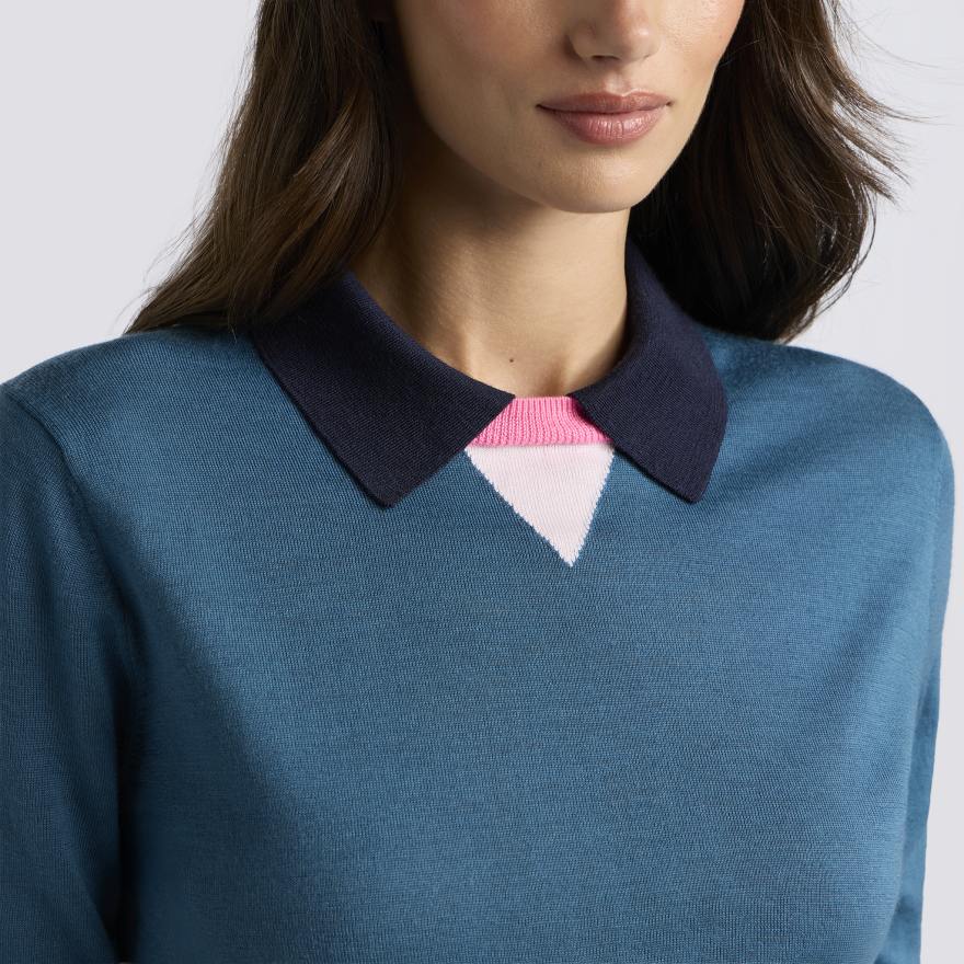 COLOUR BLOCK MERINO WOOL SWEATER POLO - US 7054