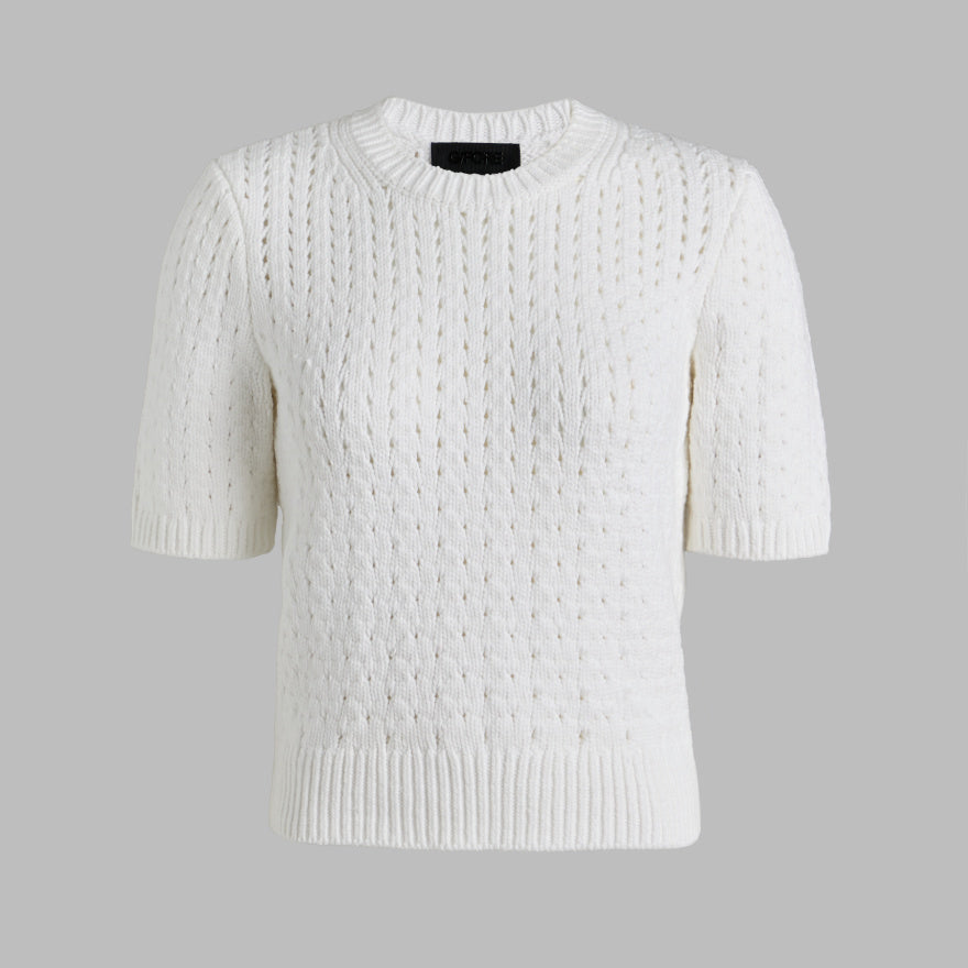 LTD RELEASE VILLA COTTON BLEND CROPPED SHORT SLEEVE SWEATER - US 4209